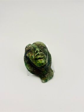 Vintage Abstract Face Brooch – Green Patina, Mid-Century Modern
